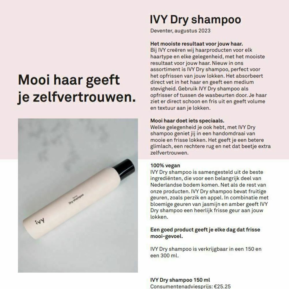 Afbeelding IVY Persbericht IVY Dry shampoo